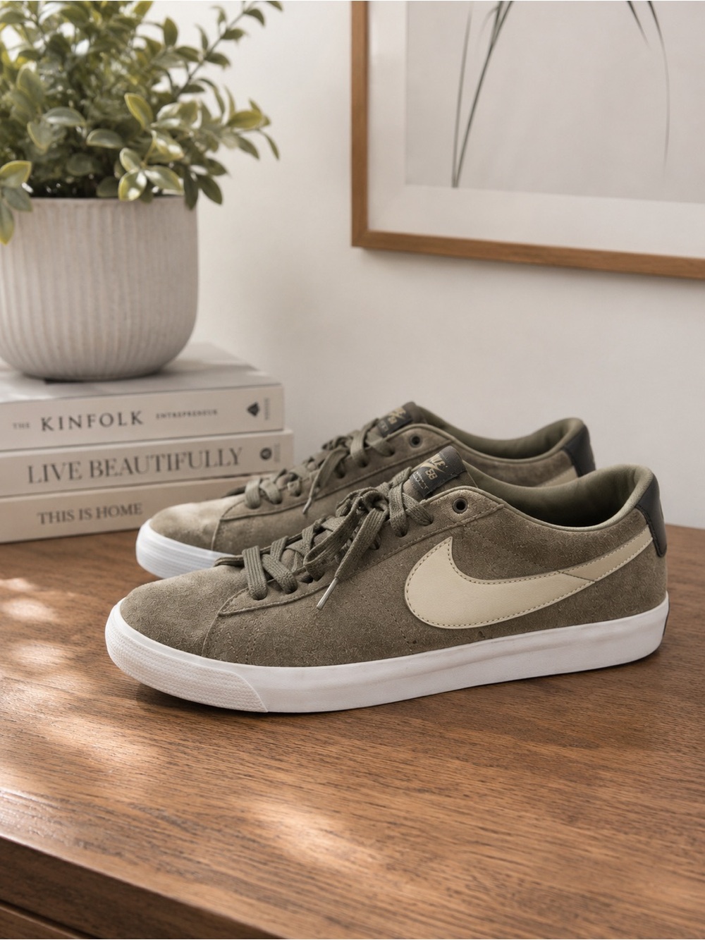 Nike Grant Taylor Olive Suede Low-Top Sneakers with Cream Swoosh size 12
